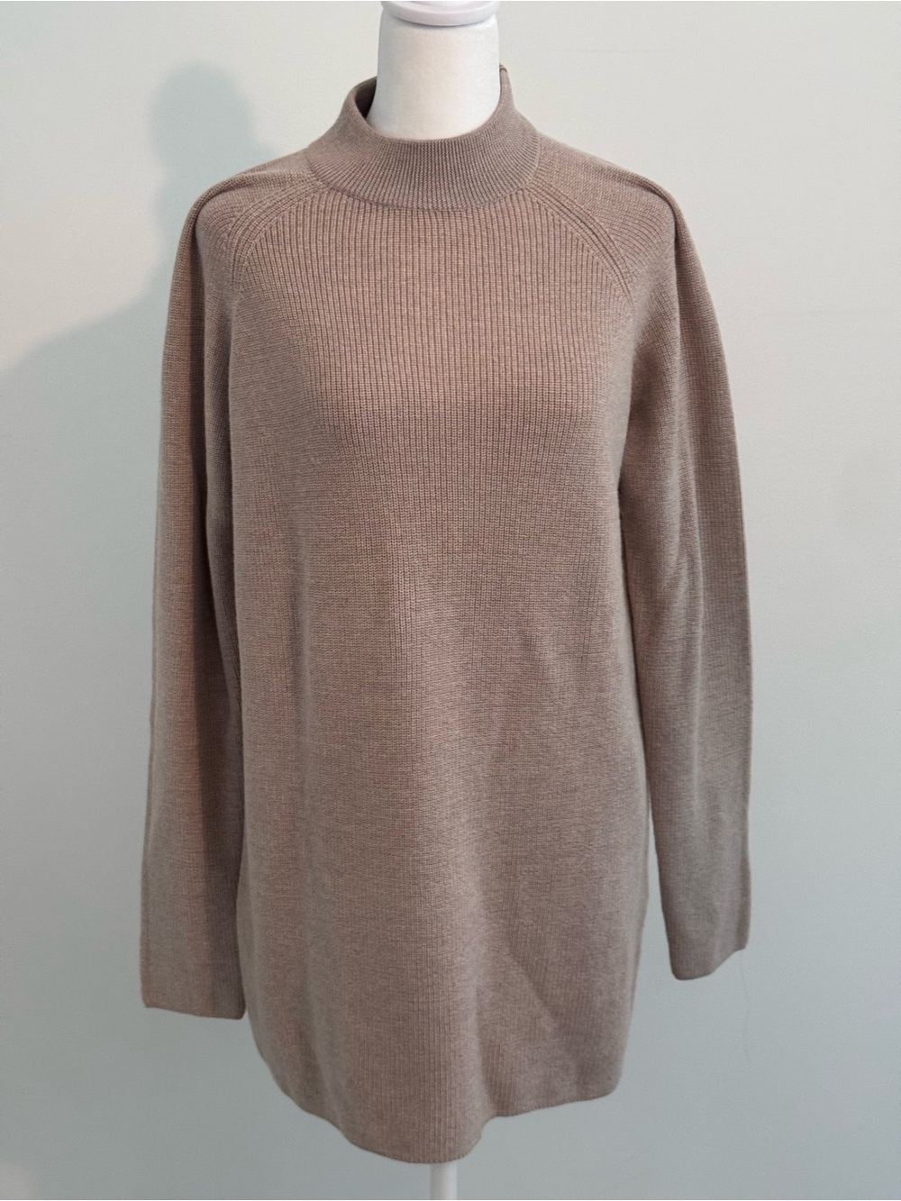 Aritzia Mock Neck Longline Open back Sweater in Beige/taupe